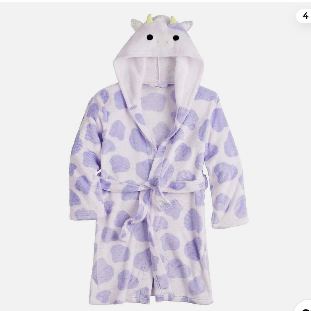 Squishmallows Purple Bubba Cow Bathrobe with Hoodie Girls Size 10